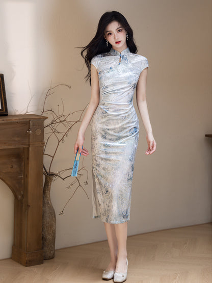 Improved Chinese Style Qipao – Everyday Wear Pink Velvet Dress