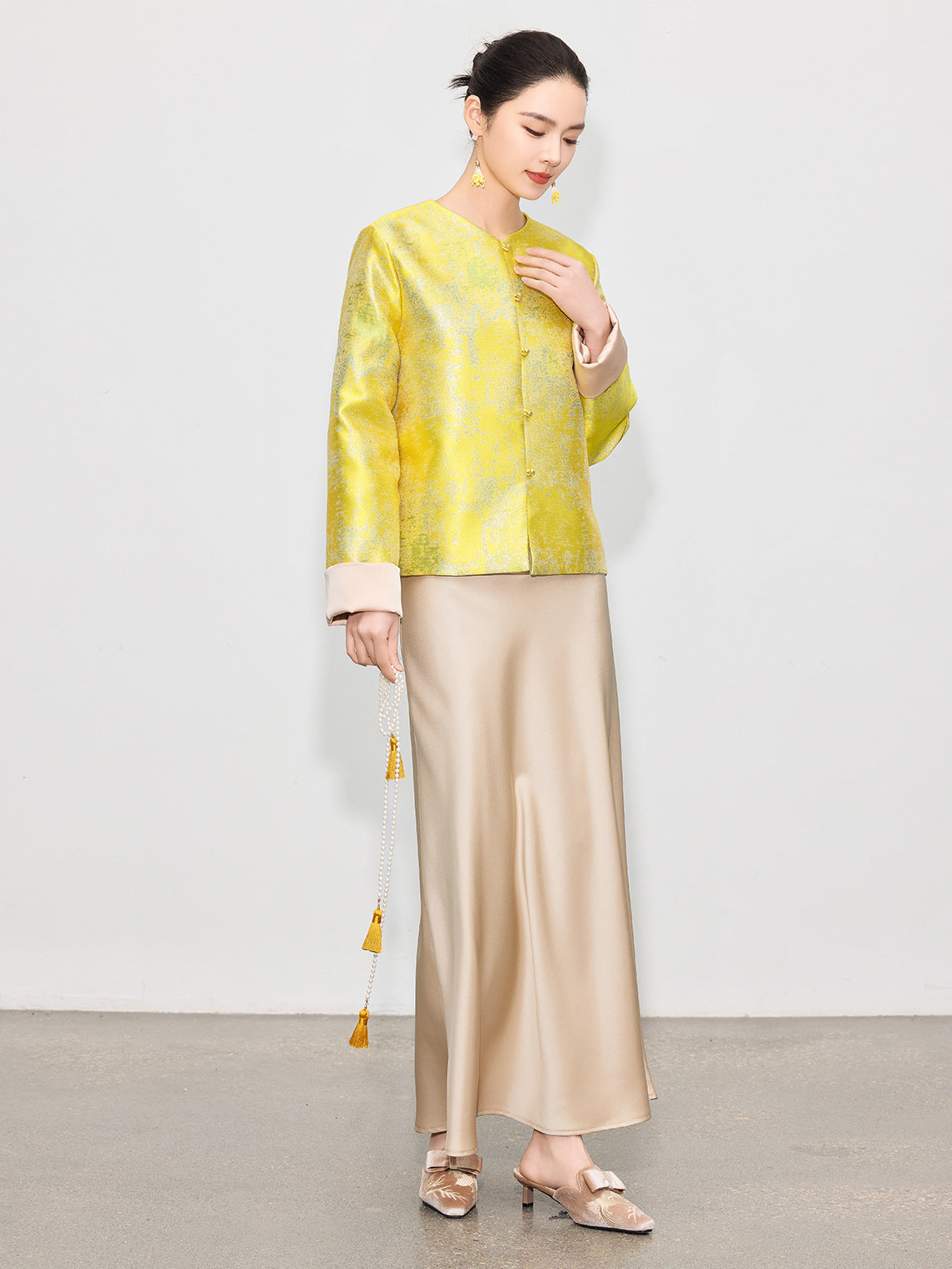 High-End Stylish Jacquard Tang Suit Inspired Top