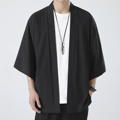 Chinese Summer Mens Cape Coat Three Quarter Sleeve Casual Plus Size