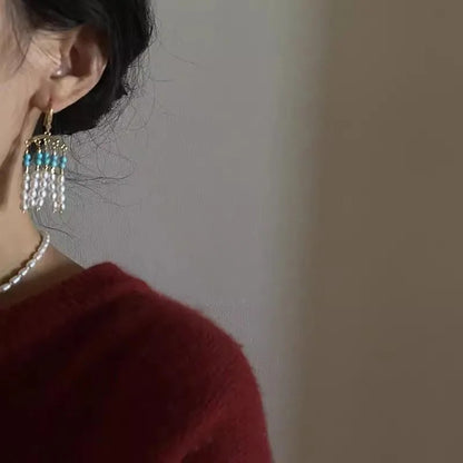 Famous Actor Style Earrings | Exquisite Ancient Imitation Pearl Tassel Gift