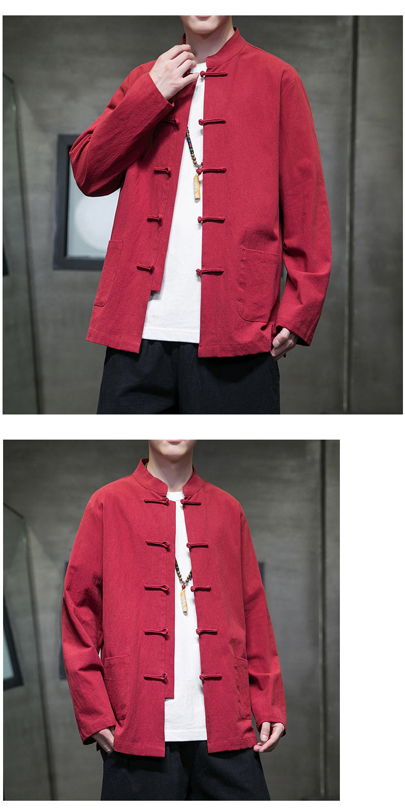 Mens Autumn Chinese Style Hanfu Tang Suit Button Up Cotton Linen Top