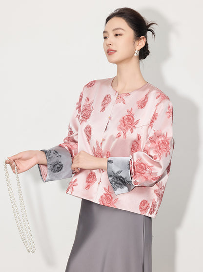 2026 Spring Summer Satin Jacquard Elegant Jacket for Women