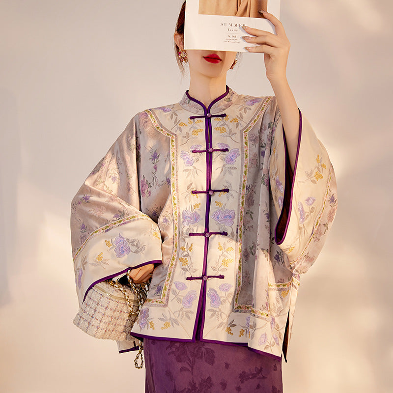 Early Autumn Silk Embroidered Retro Loose Chinese Style Jacket