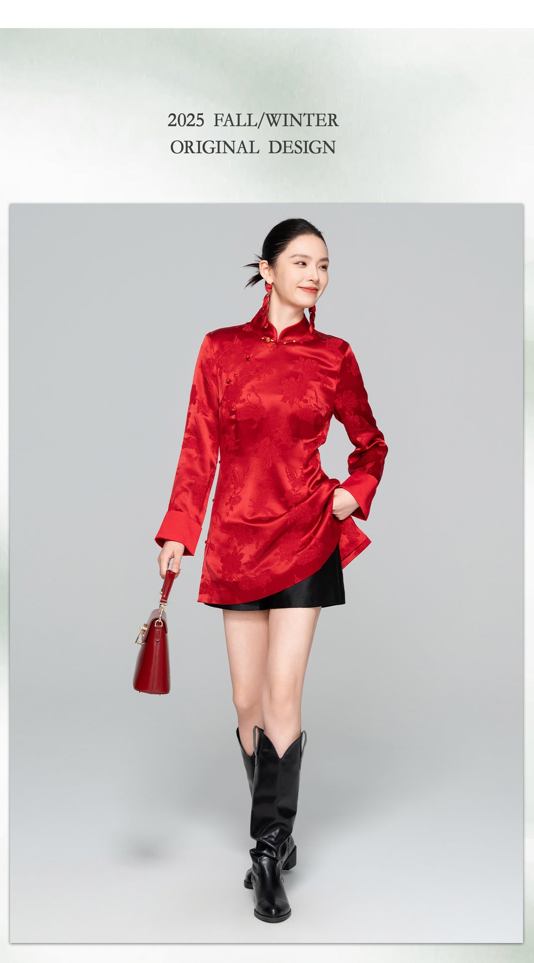 Improved Red Chinese Style Stand Collar Elegant Dress
