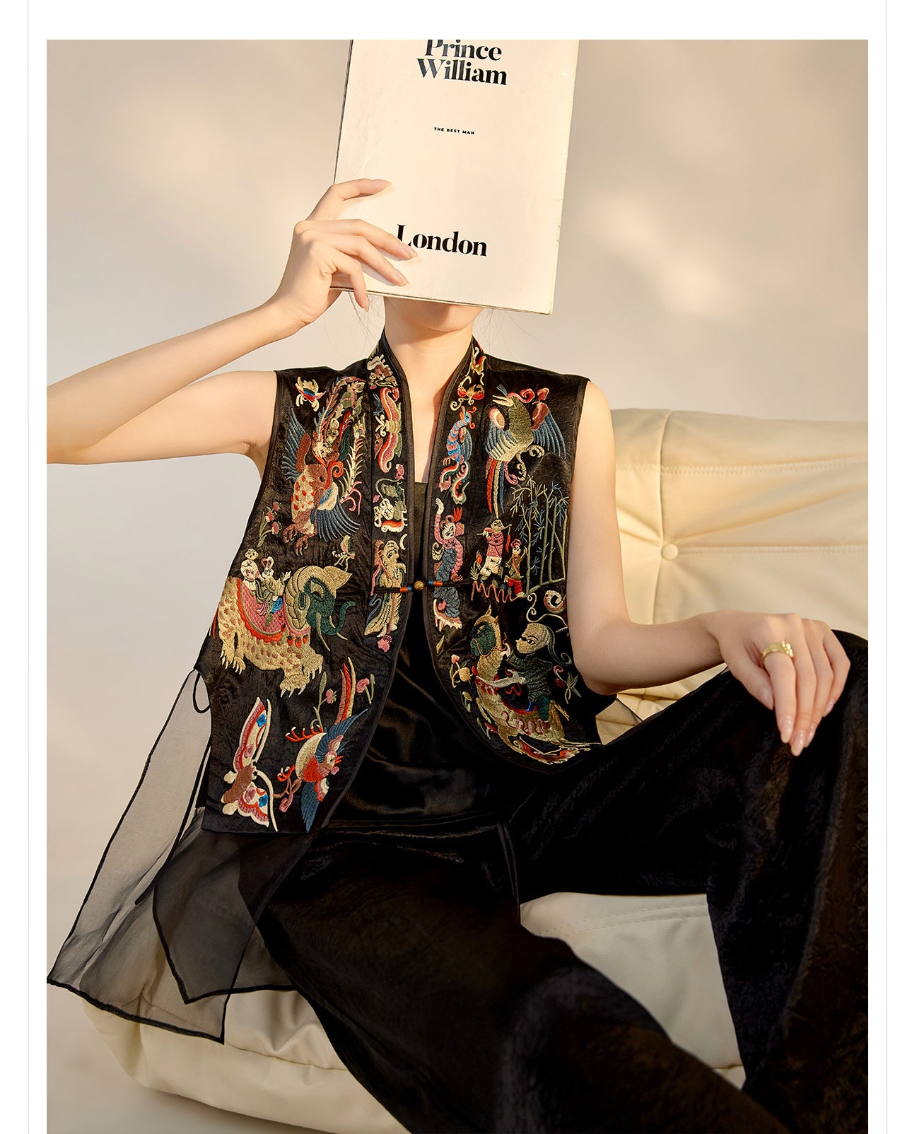 2026 New Chinese Style Silk Embroidered Mesh Patchwork Vintage Vest