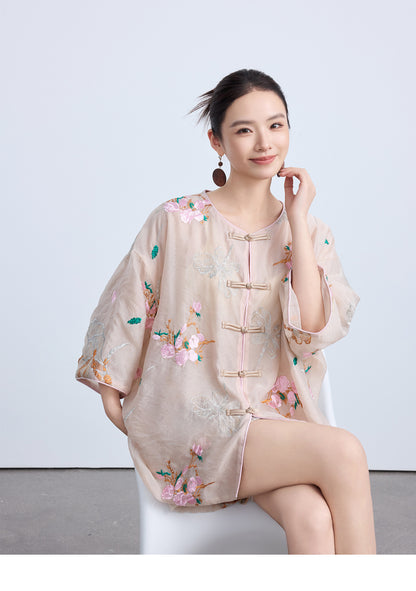 Chinese Style Embroidered Top & Shorts Set New Loose Two-Piece Outfit