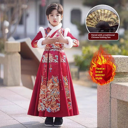 Boys’ Winter Hanfu | New Year Thickened Tang Suit Ancient Costume