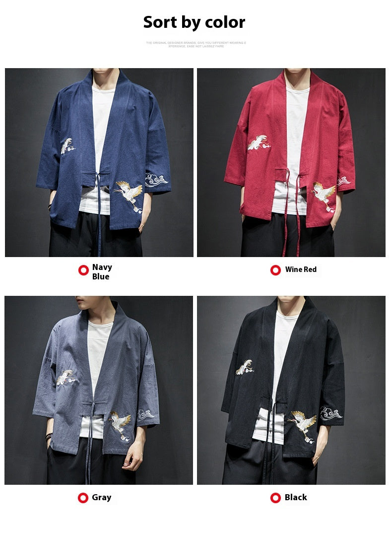 Mens Chinese Hanfu Taoist Robe Retro Kimono Jacket Trendy Top