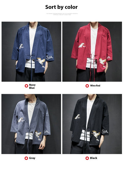 Mens Chinese Hanfu Taoist Robe Retro Kimono Jacket Trendy Top