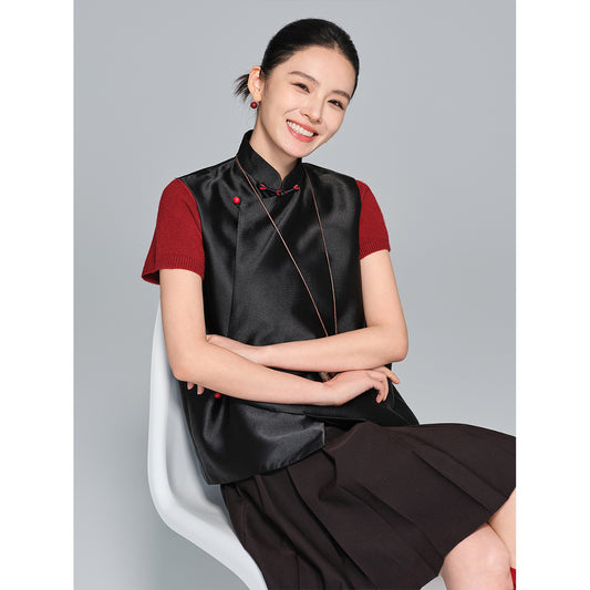 Elegant Stand Collar Layered Vest