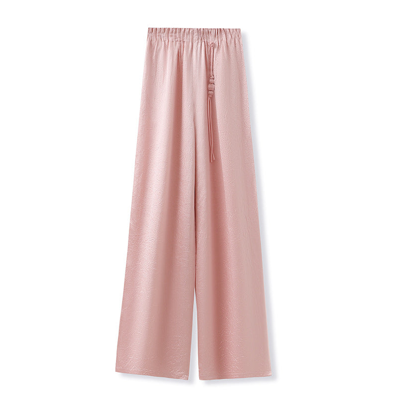 New Chinese Style High-Waist Wide-Leg Acetate Pants for Women