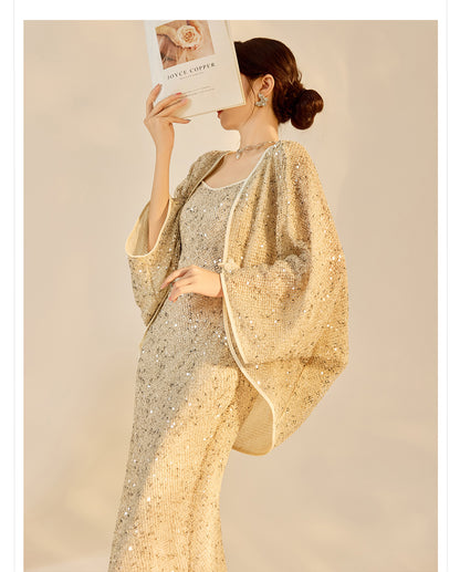 Autumn New Chinese Sequin Embroidered High-End Coat Dress Set