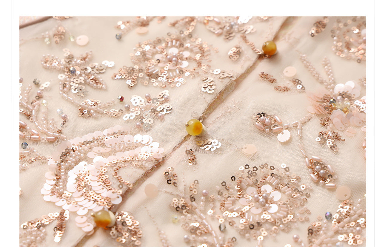 National Style2025Summer New Beaded Embroidery New Chinese Style Sequin Mermaid Skirt Vest Pants Set