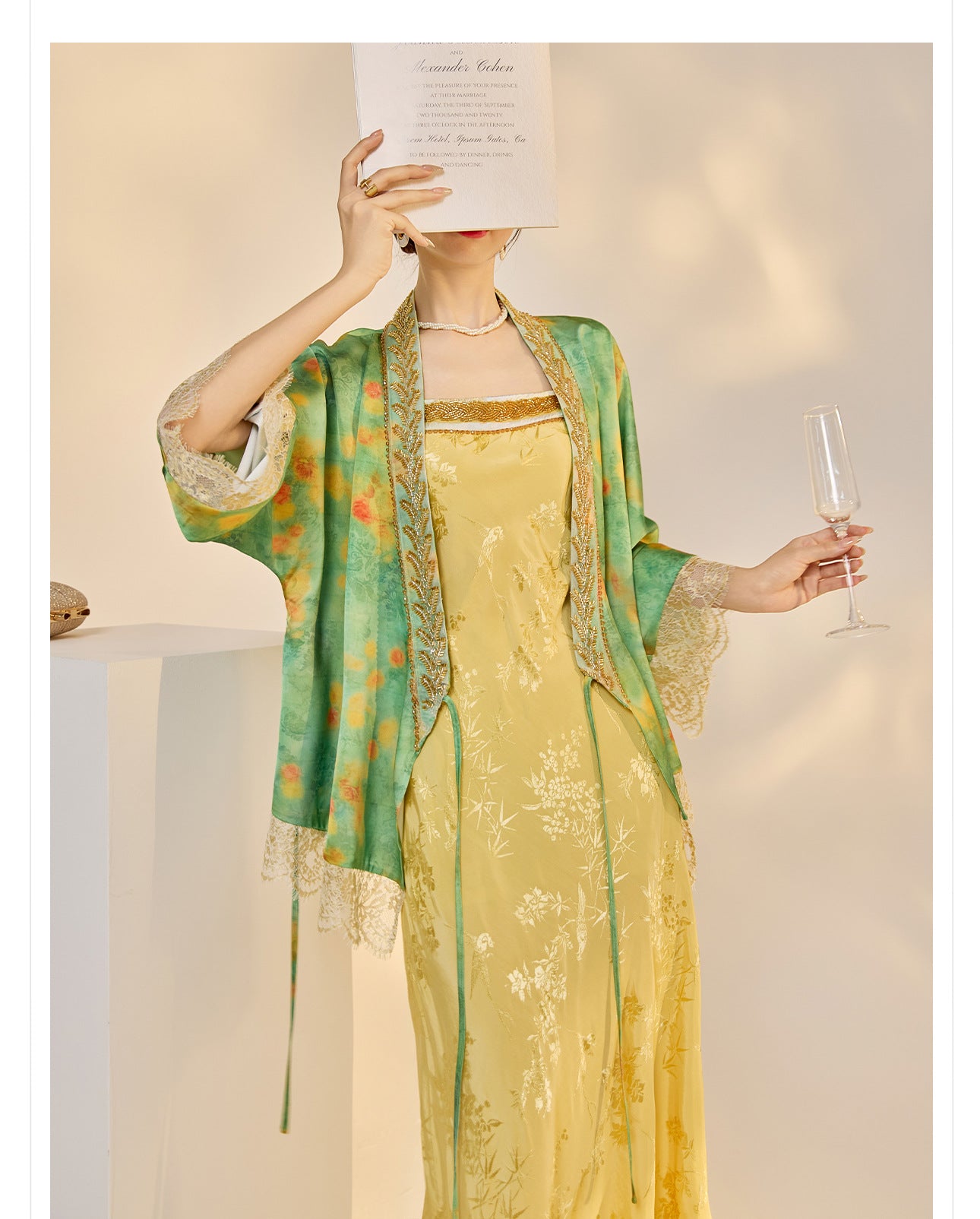 Elegant New Chinese Embroidered Jacquard Cardigan & Strap Dress Set