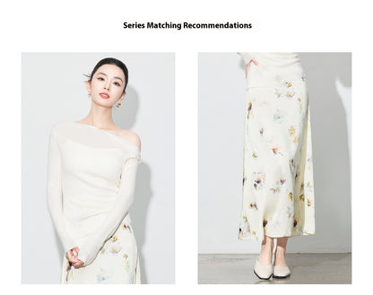 Chic Printed Midi Skirt, Side Slit Design for Women