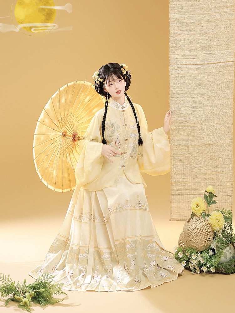 Trees of Sea Ming Hanfu Set Adult Stand Collar Embroidered Pipa Sleeve Horse Face Skirt