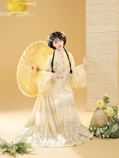 Trees of Sea Ming Hanfu Set Adult Stand Collar Embroidered Pipa Sleeve Horse Face Skirt