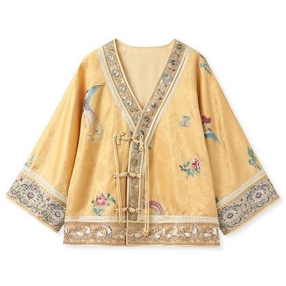 Luxury V-Neck Embroidered Jacket – Modern Chinese Style Outerwear