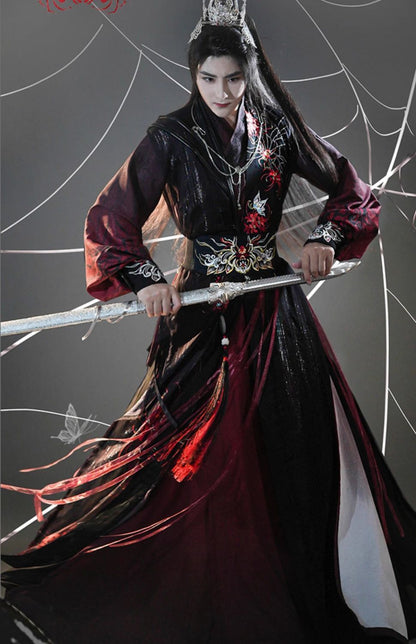 Men's and Women's Song Dynasty Hanfu Set Black Red Cross Collar Outfit