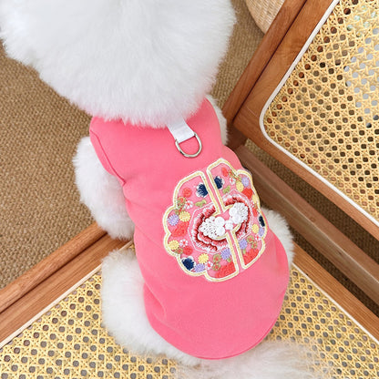 Spring Summer Pet Chinese Style Embroidered Vest for Dogs and Cats