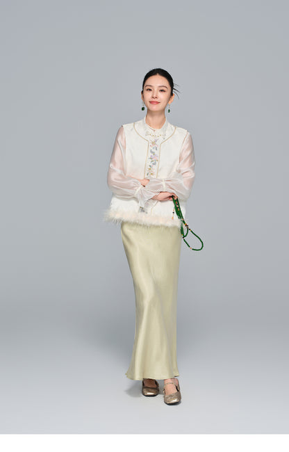 High-Waist Soft Cupro Silk Half Skirt for Women