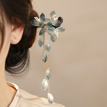 Ink Blue Magnolia Hairpin | New Chinese Style Elegant Wooden Accessory