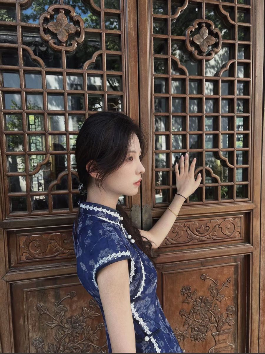 New Chinese Style Cheongsam – Blue Elegant Daily Dress