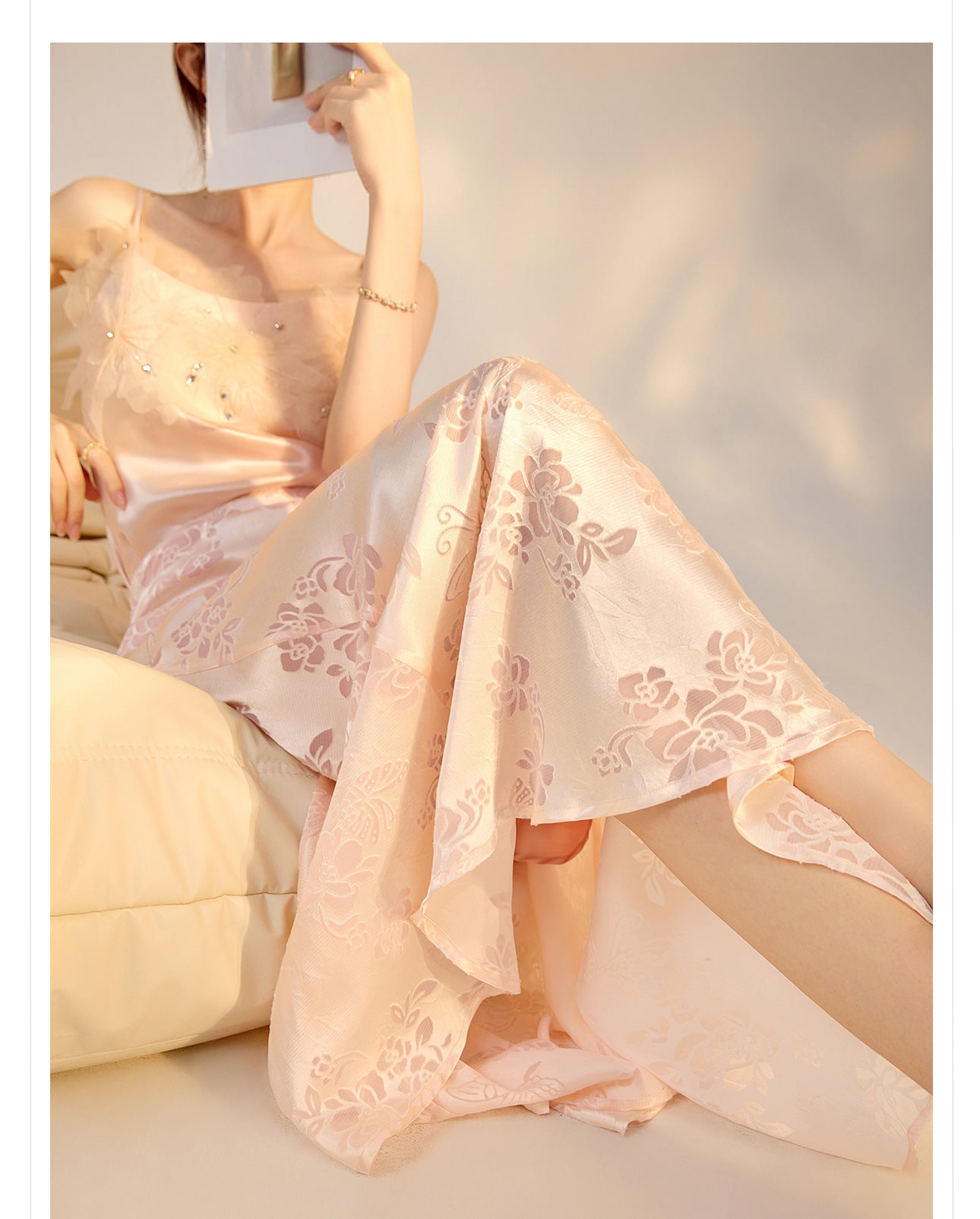 New Chinese Style Beaded Floral Acetate Top | Elegant Short Camisole