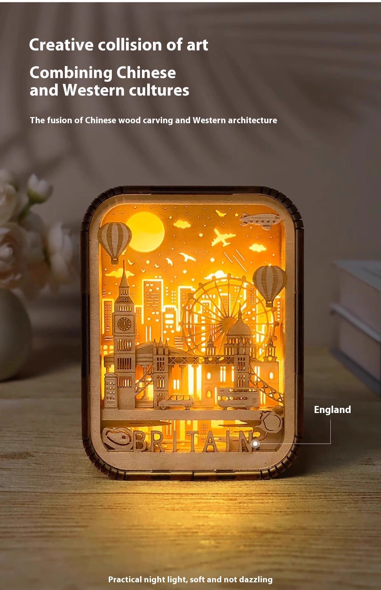 3D London City Wood Carving Lamp Night Light Mid-Autumn Gift