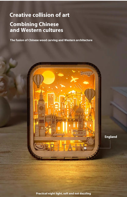 3D London City Wood Carving Lamp Night Light Mid-Autumn Gift