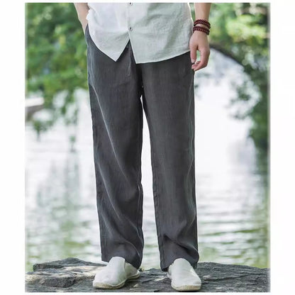 Mens Summer Thin Breathable Linen Pants Cotton Linen Wide Leg Casual