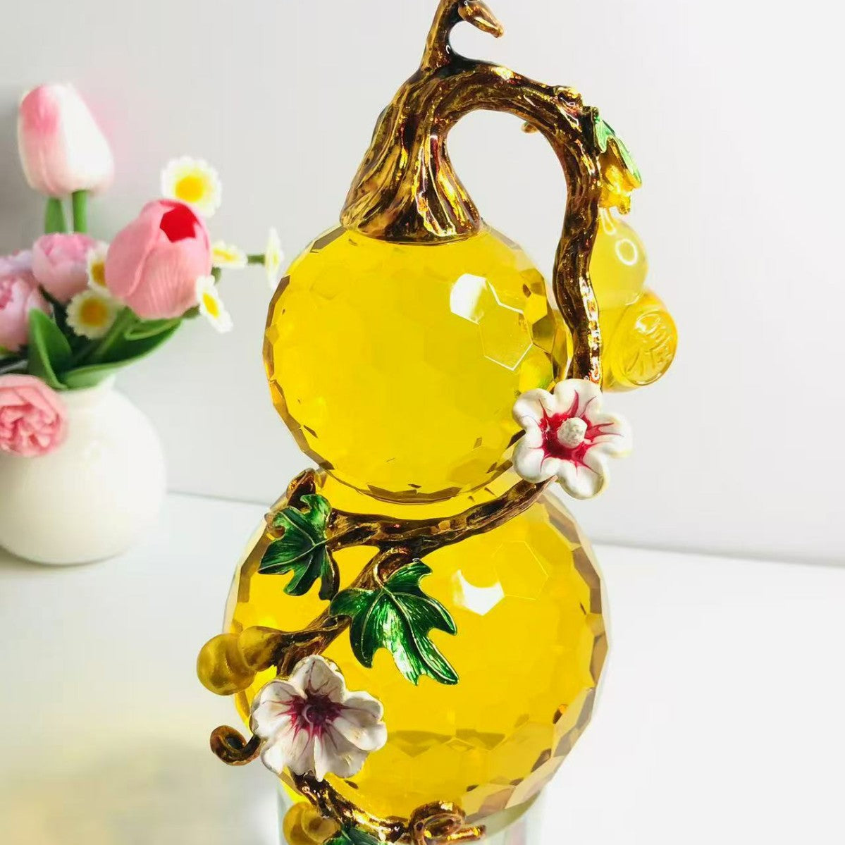 Five Blessings Amethyst Gourd Ornament — Wealth & Luck Home Gift