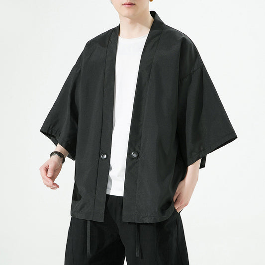 Summer Chinese Style Mens Hanfu Cardigan Taoist Robe Sun Protection