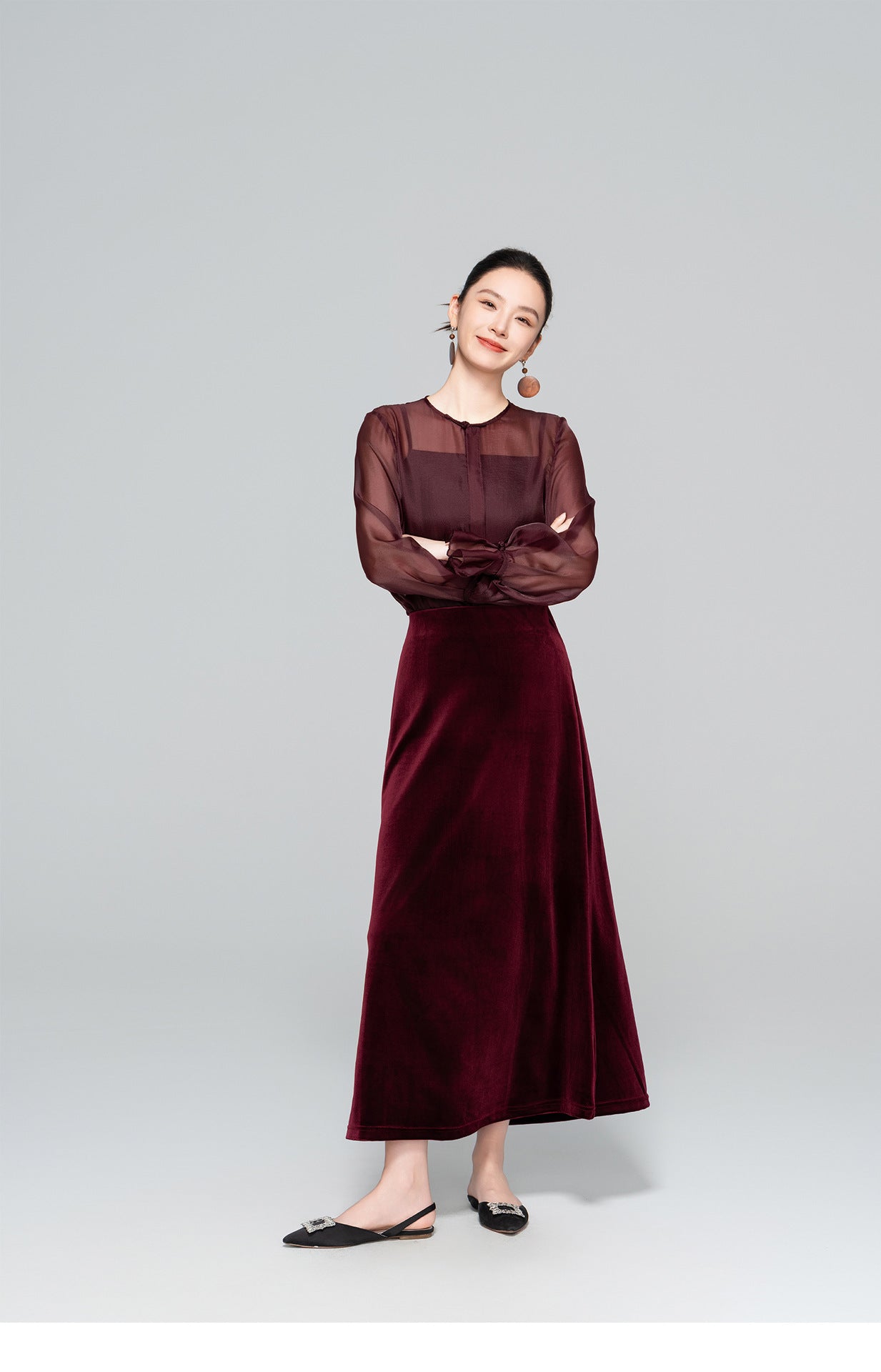 Autumn Velvet Midi Skirt for Women, Elegant Slimming Design