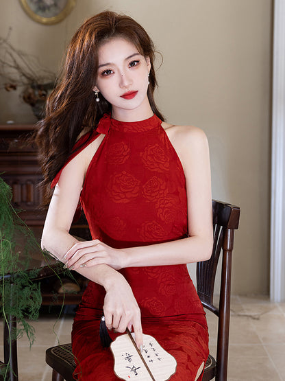 Elegant Red Cheongsam – Summer Youth Daily & Party Dress