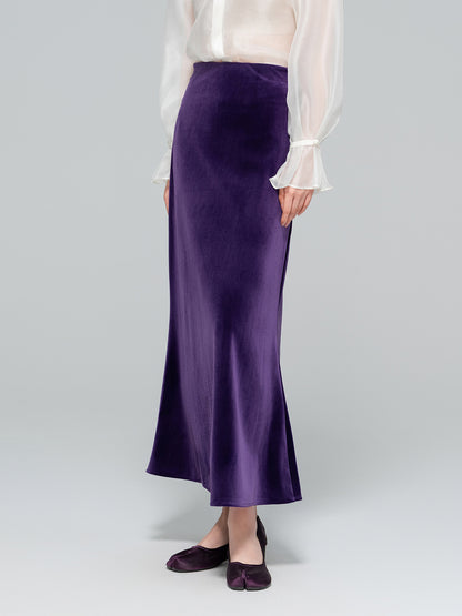 Autumn High-Waisted Long Velvet Skirt for Women