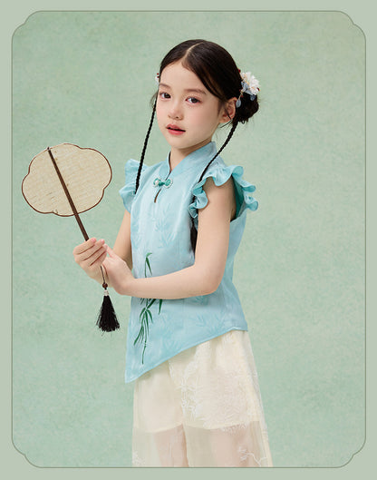 Children’s Chinese Summer Set — Shirt Top & Loose Wide-Leg Pants