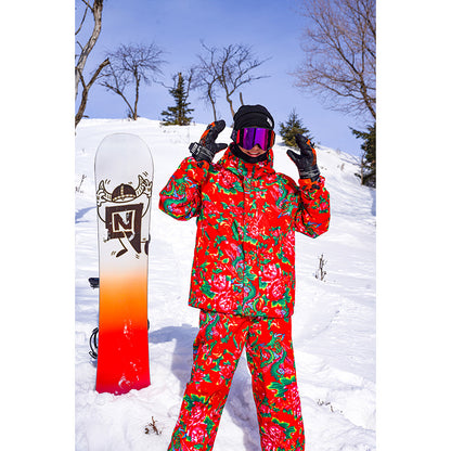 Men's Winter Ski Jacket Printed Floral Plus Size Warm Cotton Suit