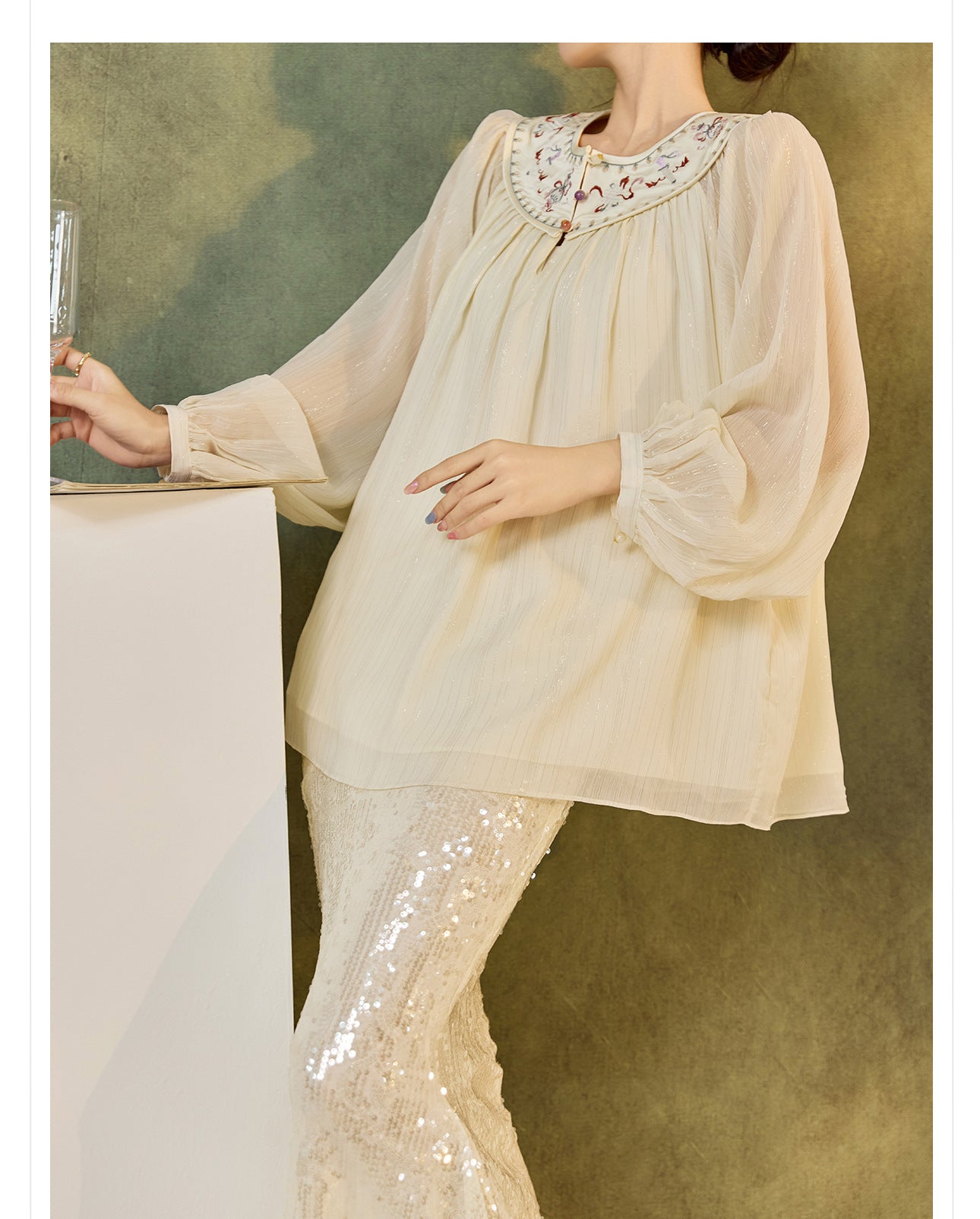 New Chinese Style Embroidered Mesh Shirt | Autumn Light Luxury Elegant Top