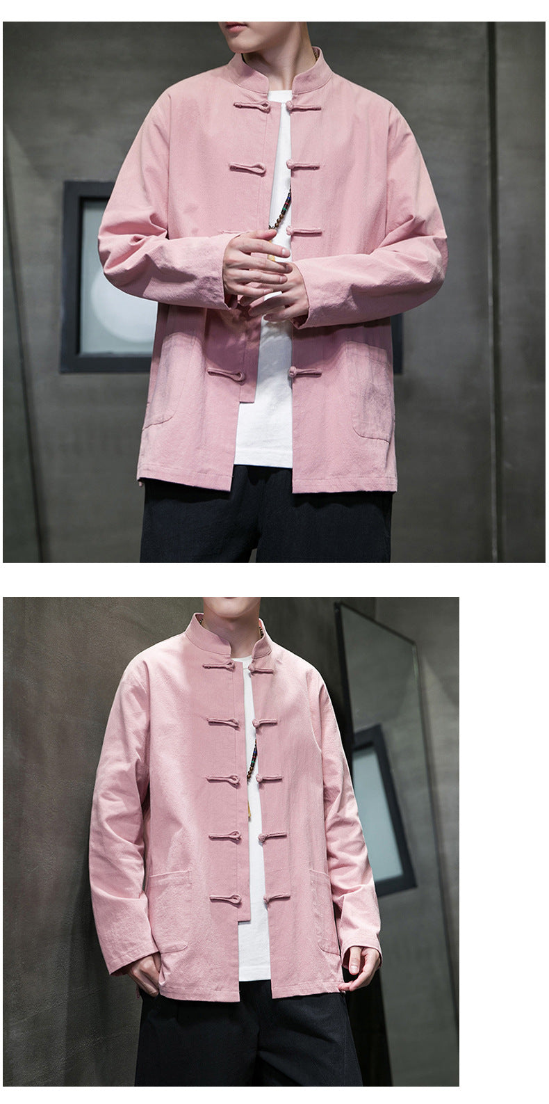 Mens Autumn Chinese Style Hanfu Tang Suit Button Up Cotton Linen Top