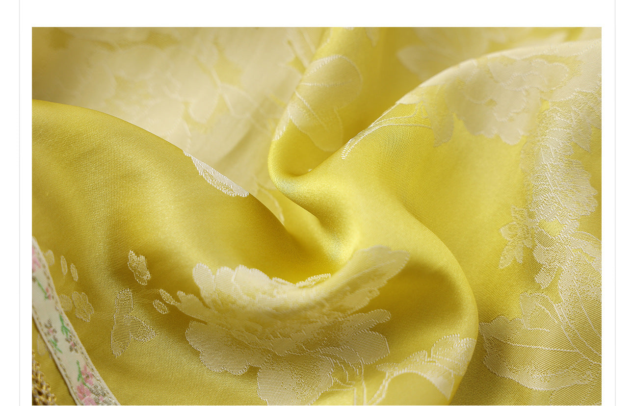 Elegant Yellow Jacquard Rayon Shirt New Chinese Style Top 2026