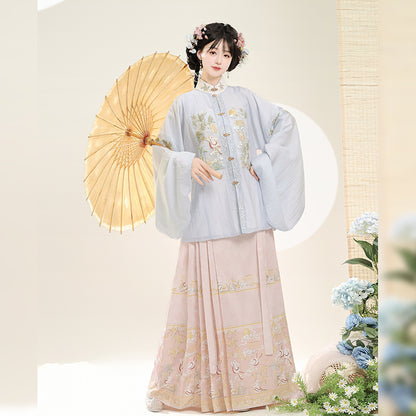 Trees of Sea Ming Hanfu Set Adult Stand Collar Embroidered Pipa Sleeve Horse Face Skirt