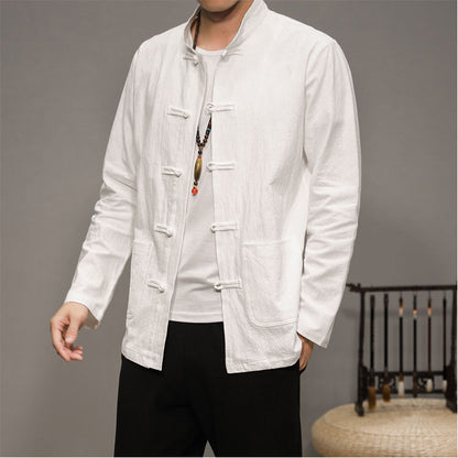 Men’s Chinese Style Cotton Linen Tang Shirt Long Sleeve Casual Retro