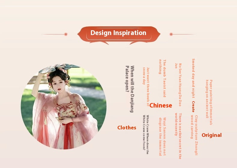 Fairy Hanfu Costume — Hibiscus Embroidered Shirt & Flowing Skirt Outfit