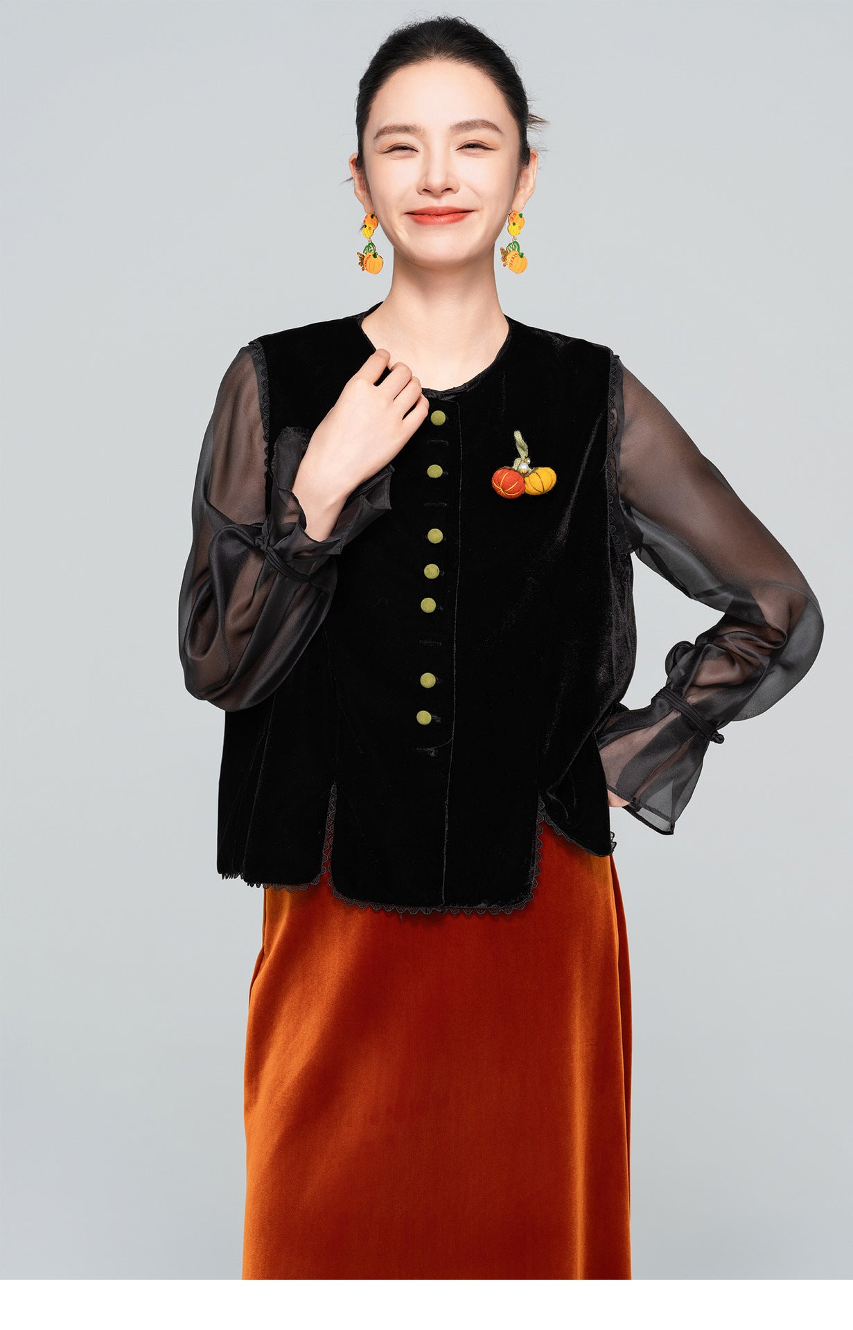 High-End 3D Pumpkin Velvet Vest for Women