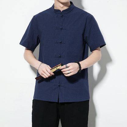 Summer Chinese Style Men’s Shirt — Linen Tang Suit Retro Short Sleeve