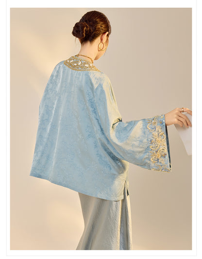 High-End National Style Beaded Jacket | Elegant Light Luxury Jacquard Top