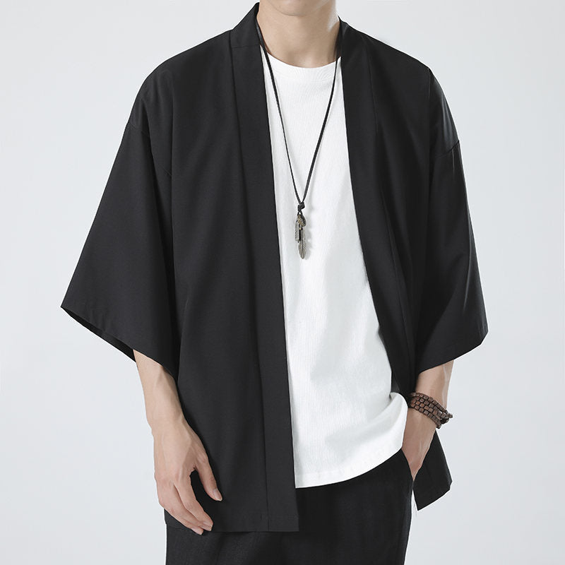 Chinese Summer Mens Cape Coat Three Quarter Sleeve Casual Plus Size