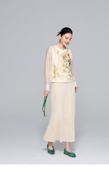 Mulberry Silk Embroidered Sleeveless Vest for Women