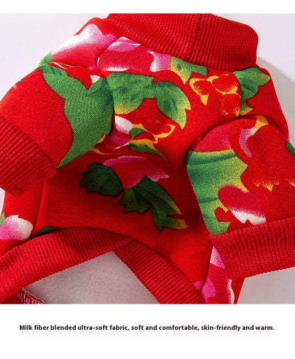 Floral Two-Leg Warm Pet Coat Small Dog Cat Autumn Winter Jacket